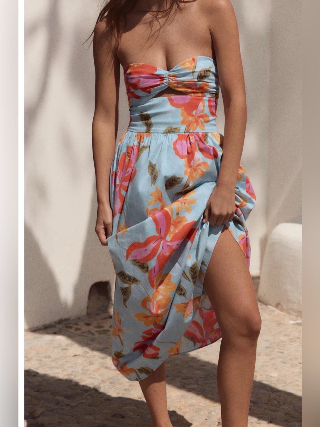 Nwt Zara Strapless Blue Floral Poplin Midi Dress Small Only One 2784/316